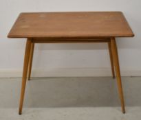 Ercol mid century modern elm table with turned slat undershelf, W100 x D68 x H73cm