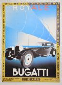 Christie's 1987 Bugatti Royale auction poster laid on board, advertising the auction held at the