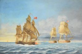 American Revolution / British Naval interest Jannens and Bettridge large papier mâché tray decorated