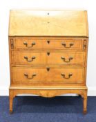 Georgian inlaid satinwood bureau on stand of small proportions, with graduated drawers, fitted