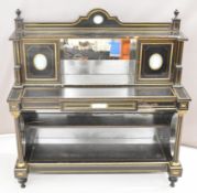 Victorian ebonised and brass inlaid mahogany breakfront side cabinet with ormolu mounts, inset