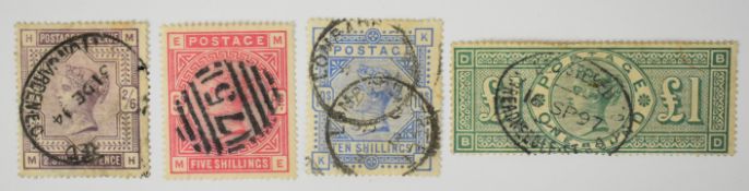 1883 high value stamps set 2/6 - £1, 2/6 and £1 with oval postmarks, 10/- with two circular date