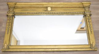 19thC Regency style overmantel mirror with moulded decoration, 120 x 72cm