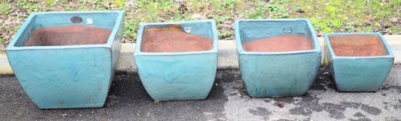 Four square glazed jardinieres / garden planters, largest D49 x H37cm