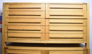 Contemporary light oak chest of ten straight drawers, W170 x D51 x H89cm