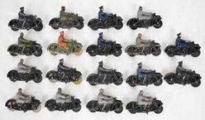 Eighteen Dinky Toys diecast motorcycles comprising police and civilian examples.