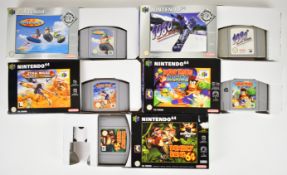 Five Nintendo 64 (N64) games comprising Donkey Kong 64, Diddy Kong Racing, Star Wars: Rogue