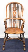 19thC elm seated Windsor armchair