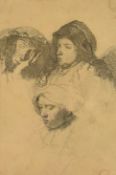 Rembrandt van Rijn (1606-1669) etching three heads of women: one asleep., likely third version, 13 x
