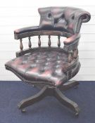 Leather Chesterfield swivel office armchair, H90cm