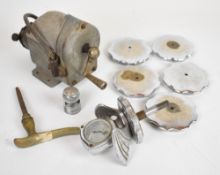 Vintage and pre-war car parts comprising a Wilmot-Breeden Calormeter with wings and radiator cap,