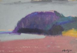 Anthony Hodge (1948-2009) oil on paper Seascape Dorset with Purple Cliff, signed lower right and