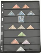 Cape of Good Hope triangle stamps on stock page, used stamps including two 1d, five 4d including