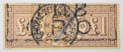 1884 £1 brown stamp (SG186) with watermark orbs