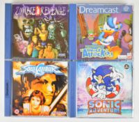 Four Sega Dreamcast retro computer games comprising Donald Duck Quack Attack, Soul Calibur, Zombie