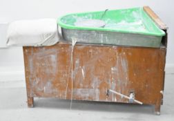 Rayefco electric pottery / potter's wheel, mounted on wooden base with padded canvas covered seat,