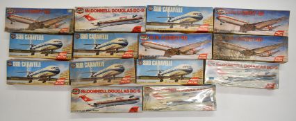 Fourteen Airfix 1:144 scale plastic model civil aircraft kits comprising Sud Caravelle 03177-8 (x6),