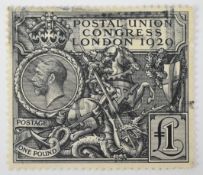1929 Postal Union Congress (PUC) £1 black, cancelled with parcel postmark