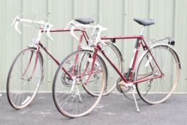 Pair of Raleigh Router vintage touring bicycles, with Sachs derailleurs, Selle Royal saddles and