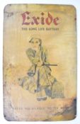 Exide Batteries vintage, pre-war or classic car interest advertising poster laid on board, depicting