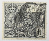 1929 Postal Union Congress (PUC) £1 black, cancelled with parcel postmark