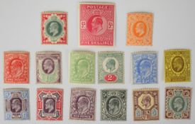 King Edward VII mint stamps set ½d to 1/- and 5/-