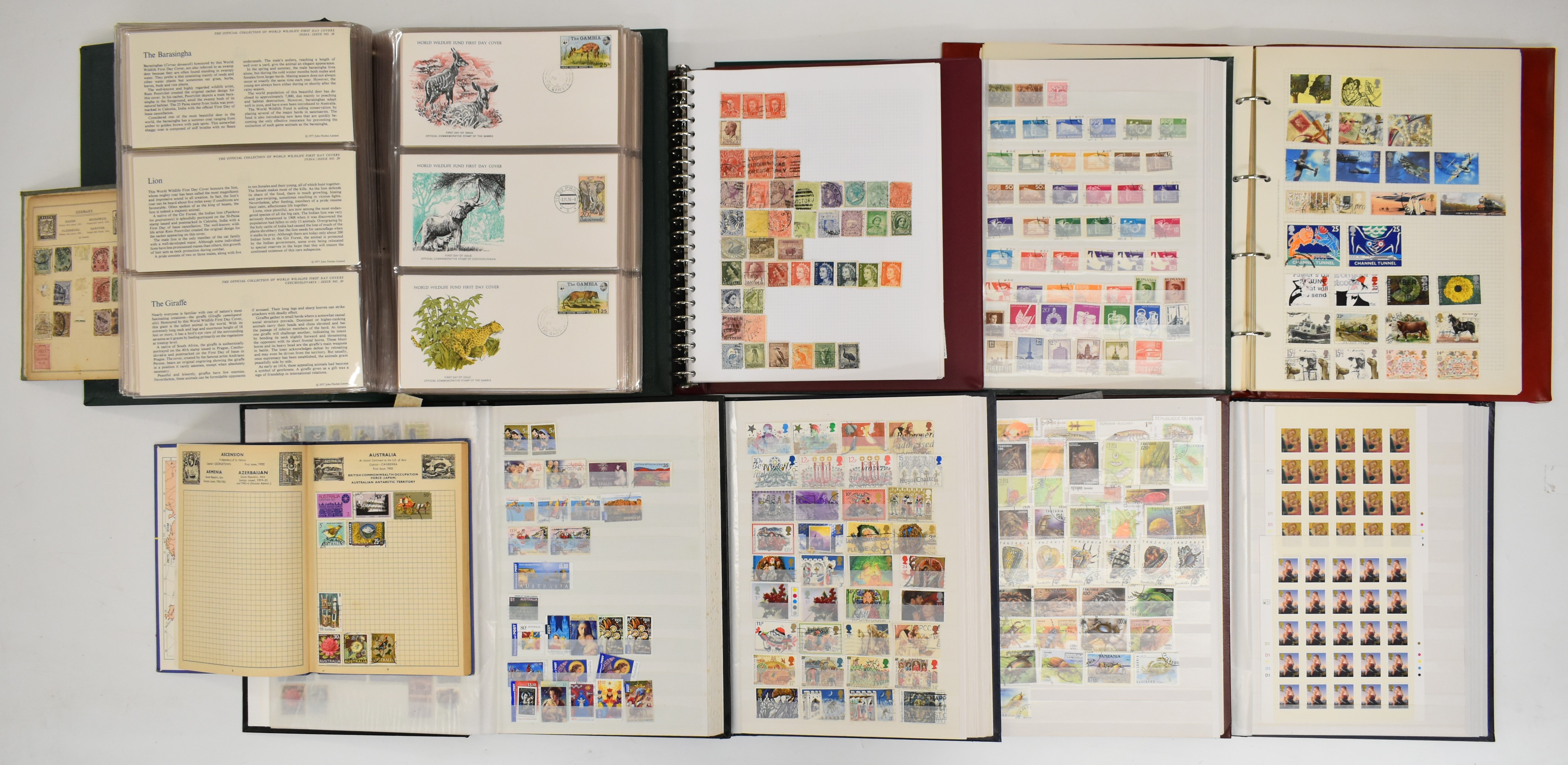 Collection of GB and world stamps in albums and stockbooks, including albums of WWF first day