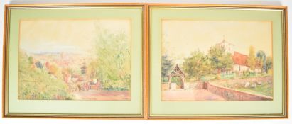 S.J. ‘Toby’ Nash (1891-1960) pair of ink and watercolours depicting St. Martins chuch and Tyler Hill