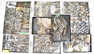 Model engineering workshop tools housed in ten metal filing drawers, includes milling cutters,