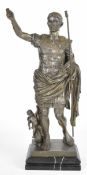 Bronze figure of Augustus of Prima Porta, signed to base I or J Debut, raised on a marble plinth,