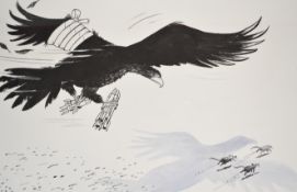 MAC, Stanley McMurtry original cartoon 'The Ratcatcher' an eagle clutching American missiles