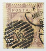 1878 £1 brown stamp with watermark Maltese cross, cancelled with duplex postmark, perfin