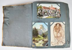 Edwardian postcard album with over two hundred and eighty cards, mostly Scottish including