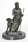 Bronze figure of Hades and Cerberus, signed to base, H30cm including plinth