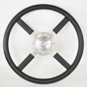 18 inch aluminium and leather steering wheel, to fit a circa 1 inch shaft with keyway and with
