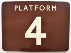 British Railways Western Region vintage enamel Platform 4 station sign, 45.5 x 61cm