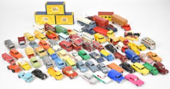 Seventy Matchbox style diecast model cars and trucks by Lesney, Budgie and similar to include