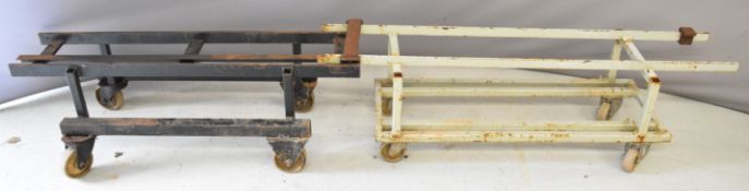 Two wheeled display or storage trolleys to suit live steam locomotives, one 7¼ inch gauge (length