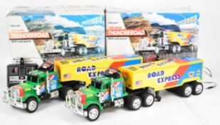 Two Nikko 'Thunder Road' 1:25 scale radio controlled articulated lorries, in original boxes.