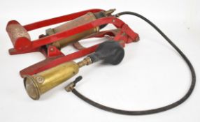 Kismet 'Garage' vintage car foot pump together with an Eversure bulb horn, length of foot pump 50cm