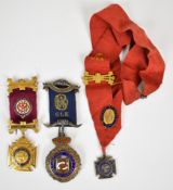 RAOB enamelled silver and gilt jewels and ribbons comprising a hallmarked medal with Gellydeg