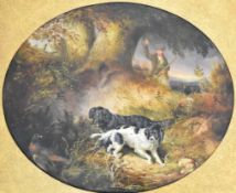 William Watson (1809-1871) attributed oil on canvas of two spaniels / gundogs flushing a pheasant,