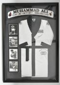 Muhammad Ali signed Everlast black and white silk boxing robe embroidered 'Greatest of All Time,