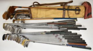 Collection of golf clubs including Jean Gassiat putter, set of MacGregor irons, other 'made in