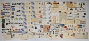 Box file of covers and first day covers including pre-stamp entires, pre-stamp covers include Bishop