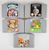 Five Nintendo 64 (N64) games comprising Super Mario 64, Star Wars: Shadow of the Empire, Power