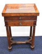 18th/19thC walnut tray top vanity or work table with hinged lid, mirror to the interior, hinged
