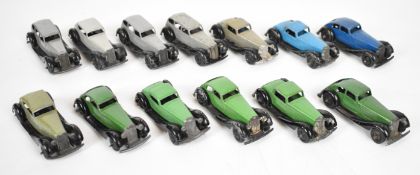 Thirteen Dinky Toys '36 Series' diecast model cars to include Bentley, Armstrong Siddeley and Humber