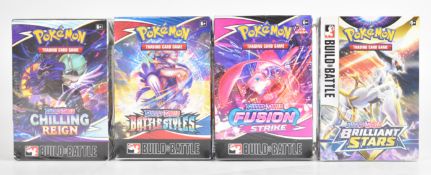 Pokémon TCG - Four Sword & Shield era Build & Battle boxes comprising Fusion Strike, Chilling Reign,