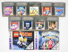 Nine Nintendo Game Boy Color computer game cartridges comprising Rayman, Buffy the Vampire Slayer,